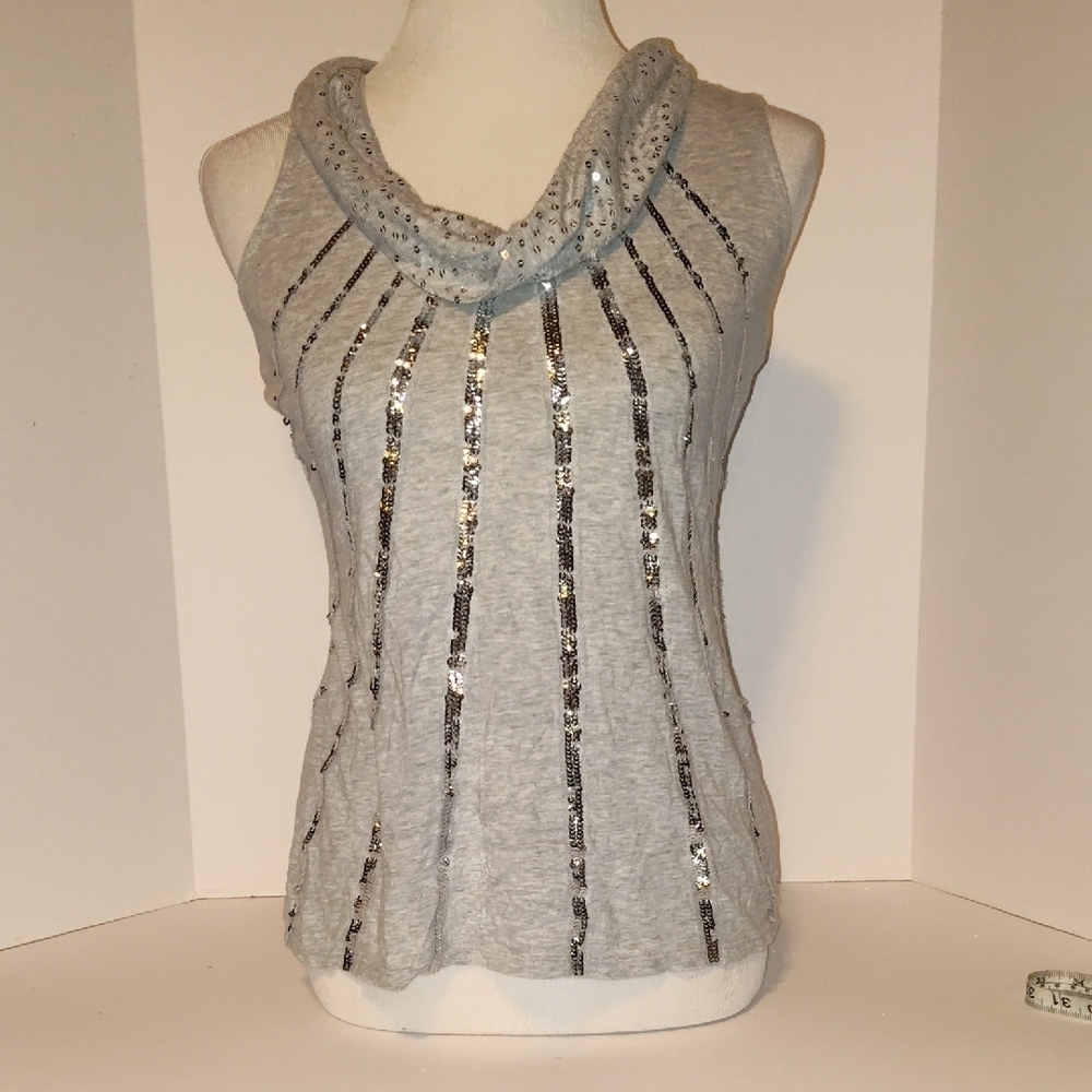 White House Black Market Womens Ladies Grey Sleeveless Scoop Neck Blouse Sz Med